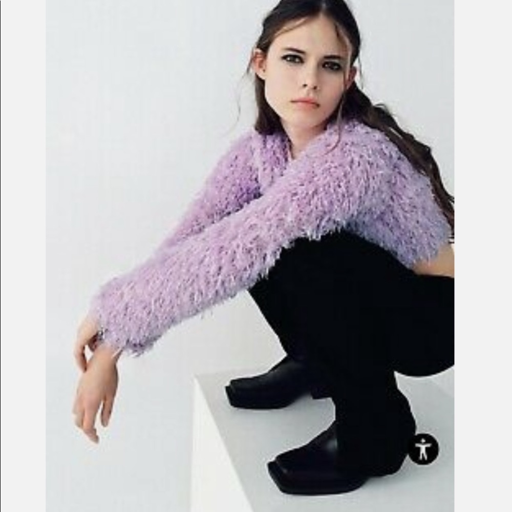 ZARA Feather Effect Pink Strawberry Sweater